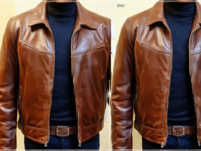 Before and after comparison of leather jacket restoration showing dramatic improvement