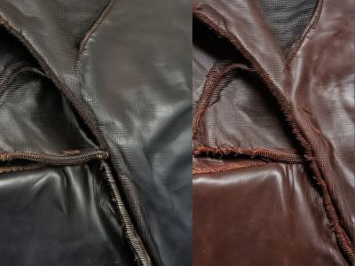Before and after repair of torn leather jacket showing expert stitching restoration