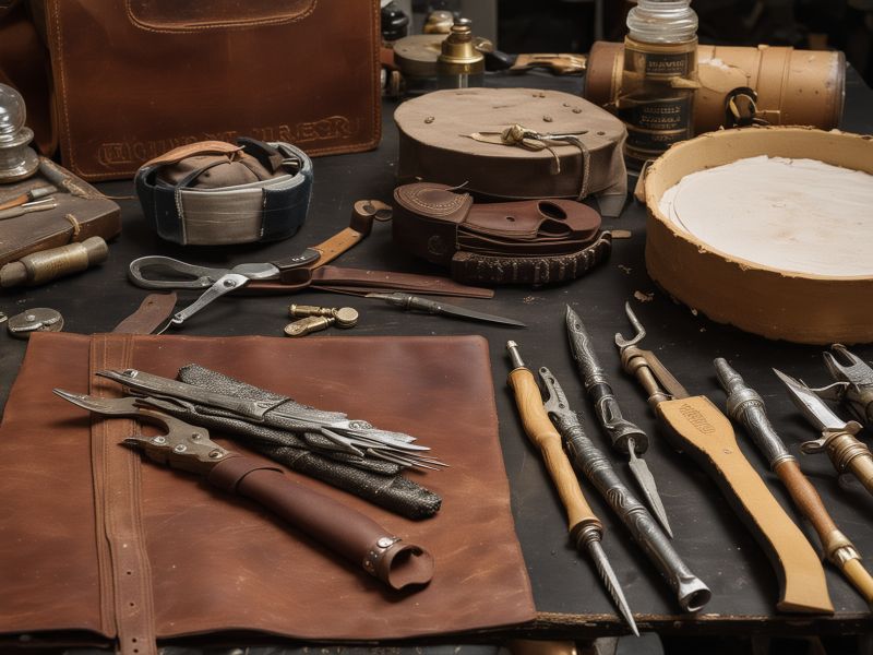 Professional leather restoration workshop showing detailed work process and tools